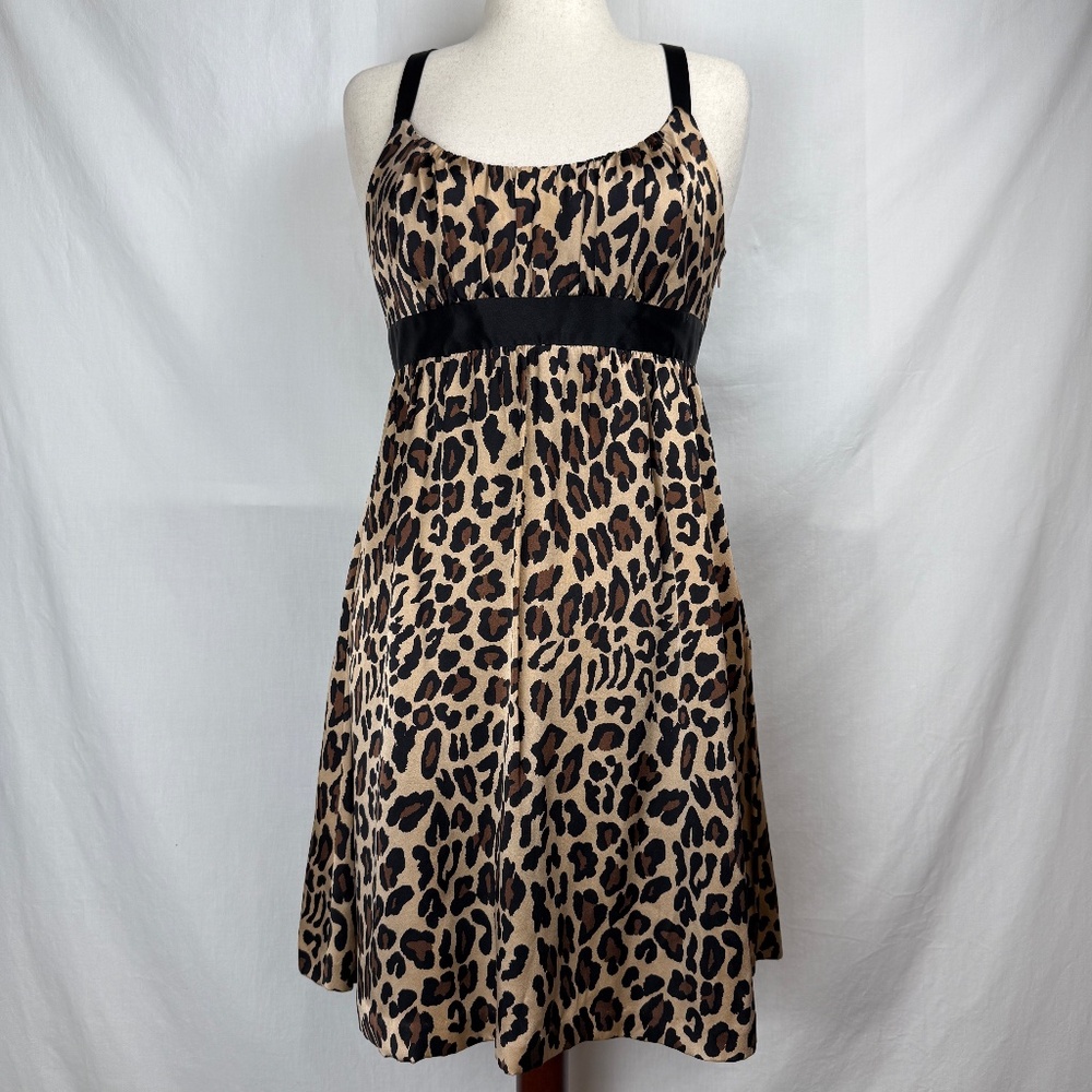 Silk Cheetah Mini Dress NWT Size 12 Black Cross Strap INC International Concepts